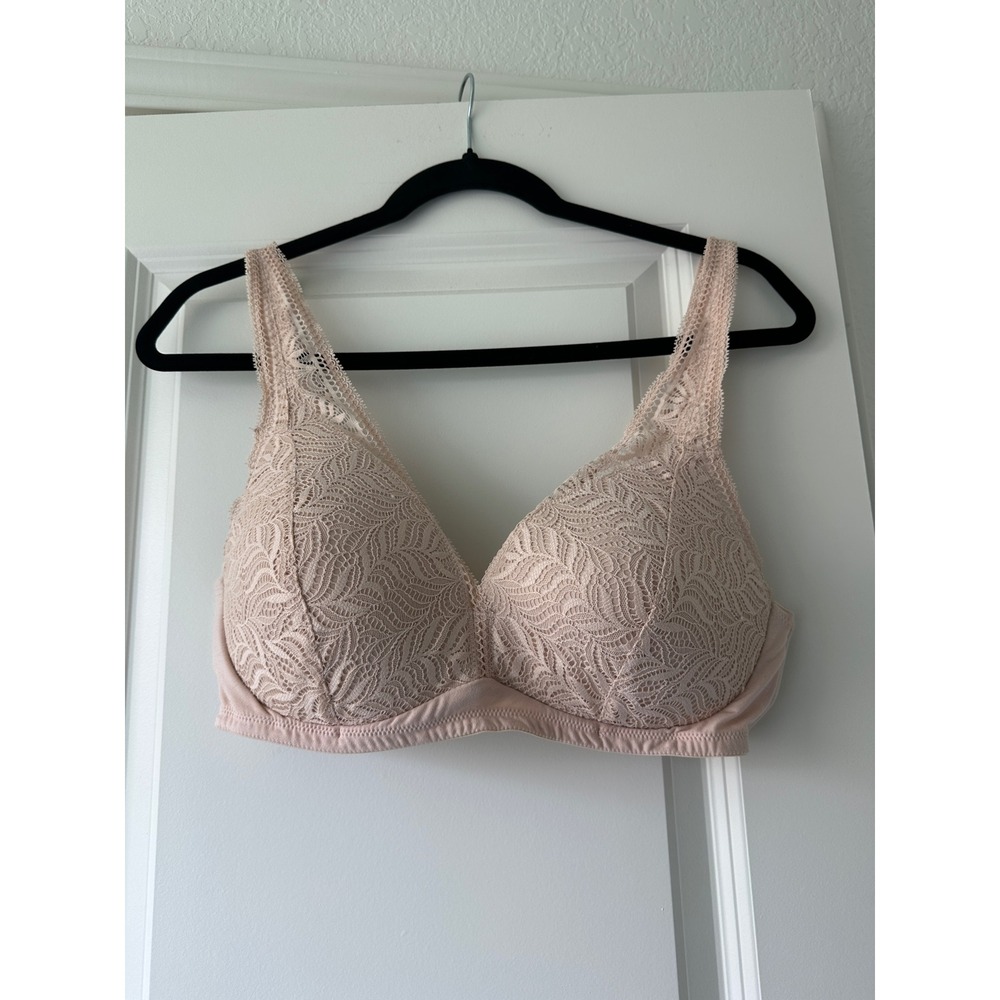 Felina Carolina Wireless Lace Bra Blush Nude 38C 175011 Non Wired Contoured Cup